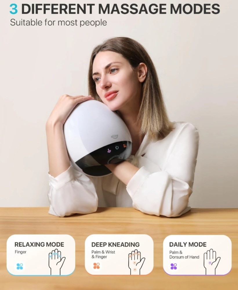 ALLJOY Hand Massager with Heat, Rechargeable Finger Massager with 3 Levels