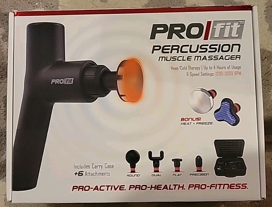 PRO FIT Percussion Muscle Massager With Heat/Cold Therapy 6 Attachments MC