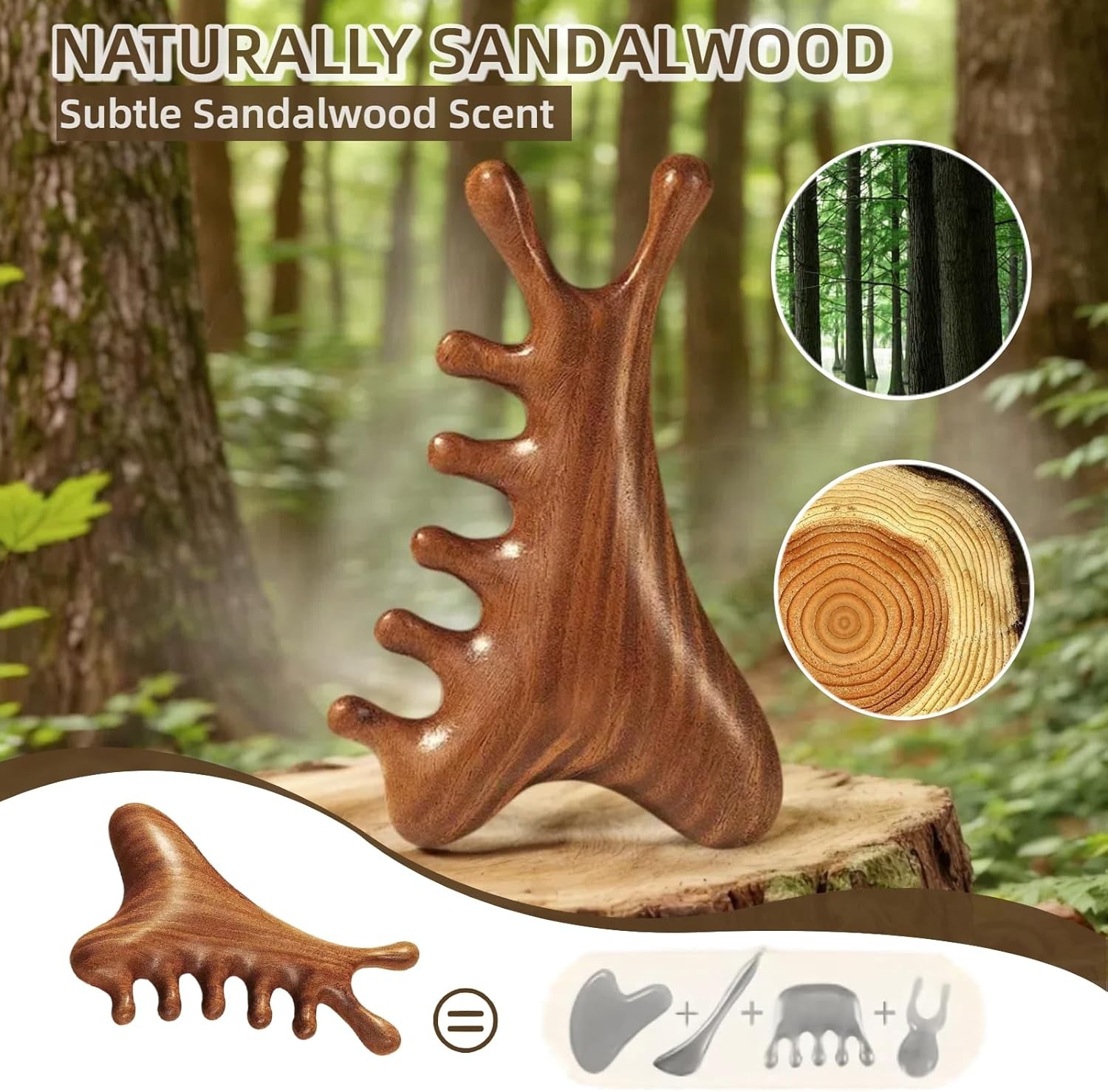 4-in-1 Sandalwood Gua Sha Tool – Valentines Day Gifts for Women, Mom, Wife, Girl