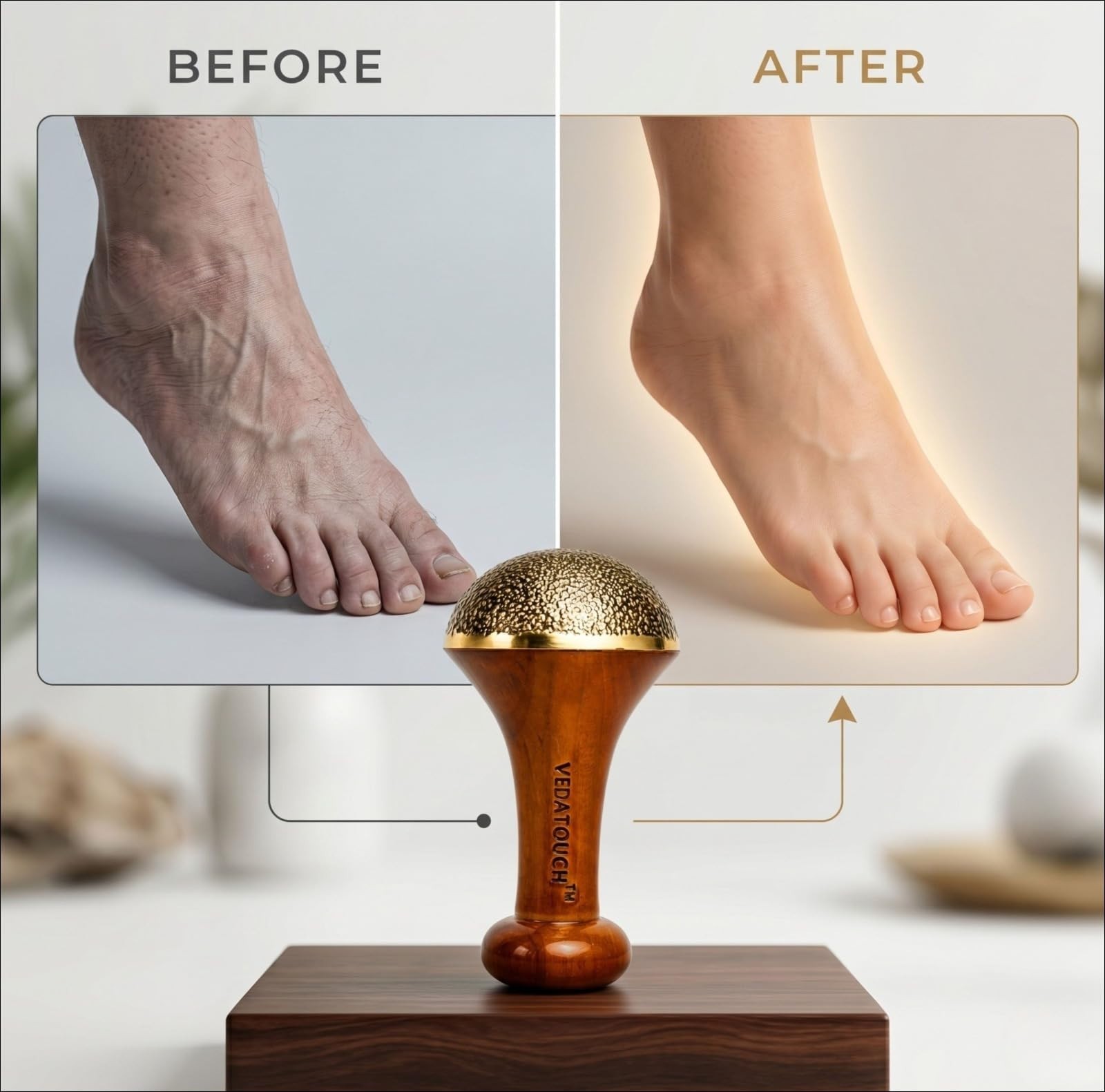 VEDATOUCH Kansa Foot MassageR Wand with Teak Wood Handle Bronze Copper Tin