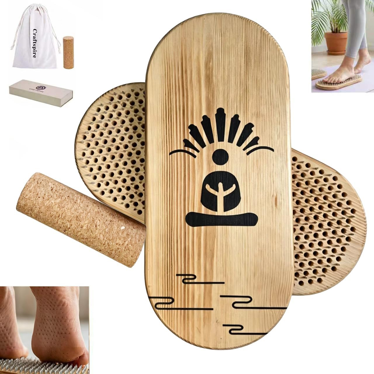 Premium Sadhu Board Foot Massage Tool, Wooden Nail Board for Acupressure & Balan