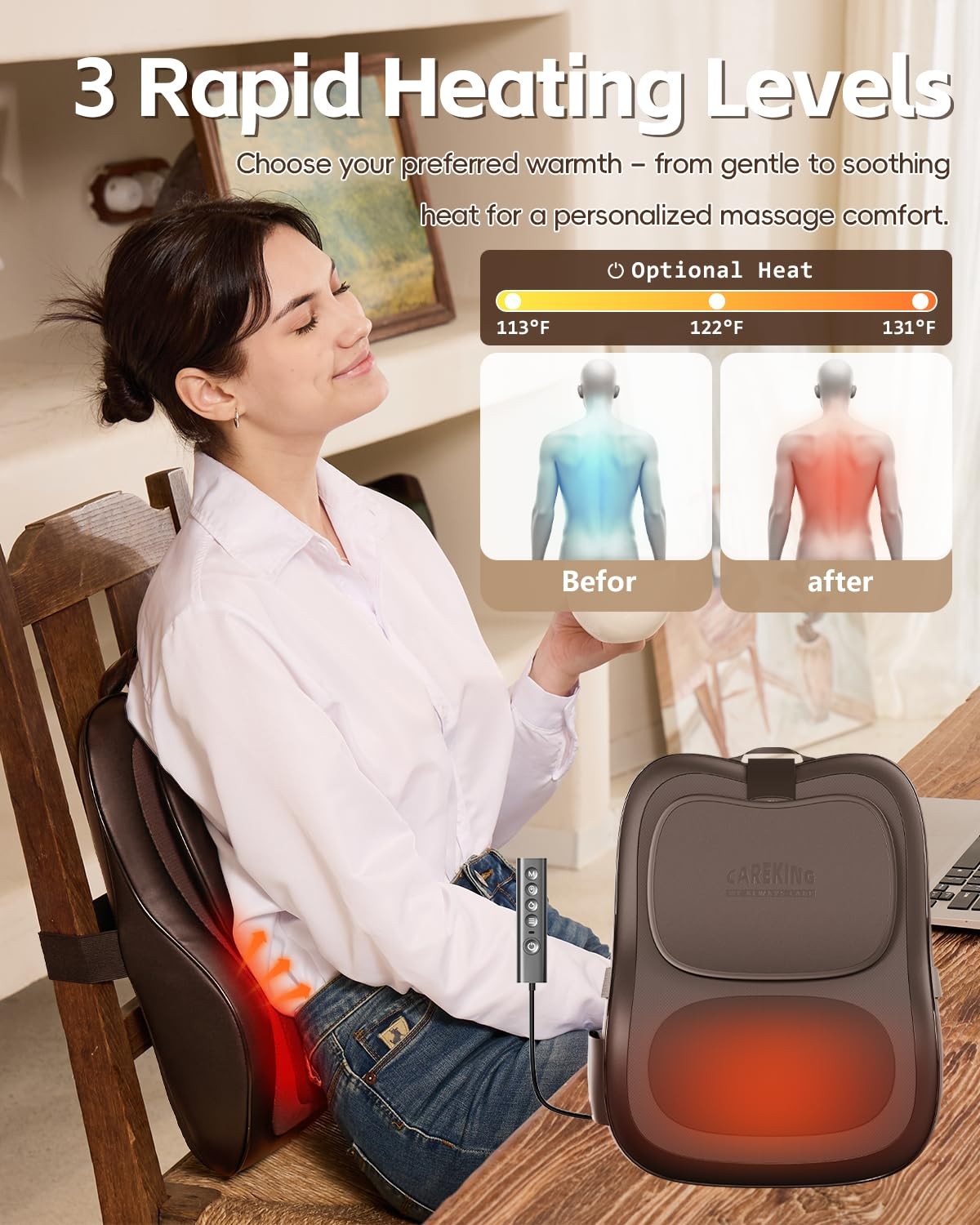 Back Massager With Heat,3D Shiatsu Kneading Massage Pillow,Gifts For Women Me…