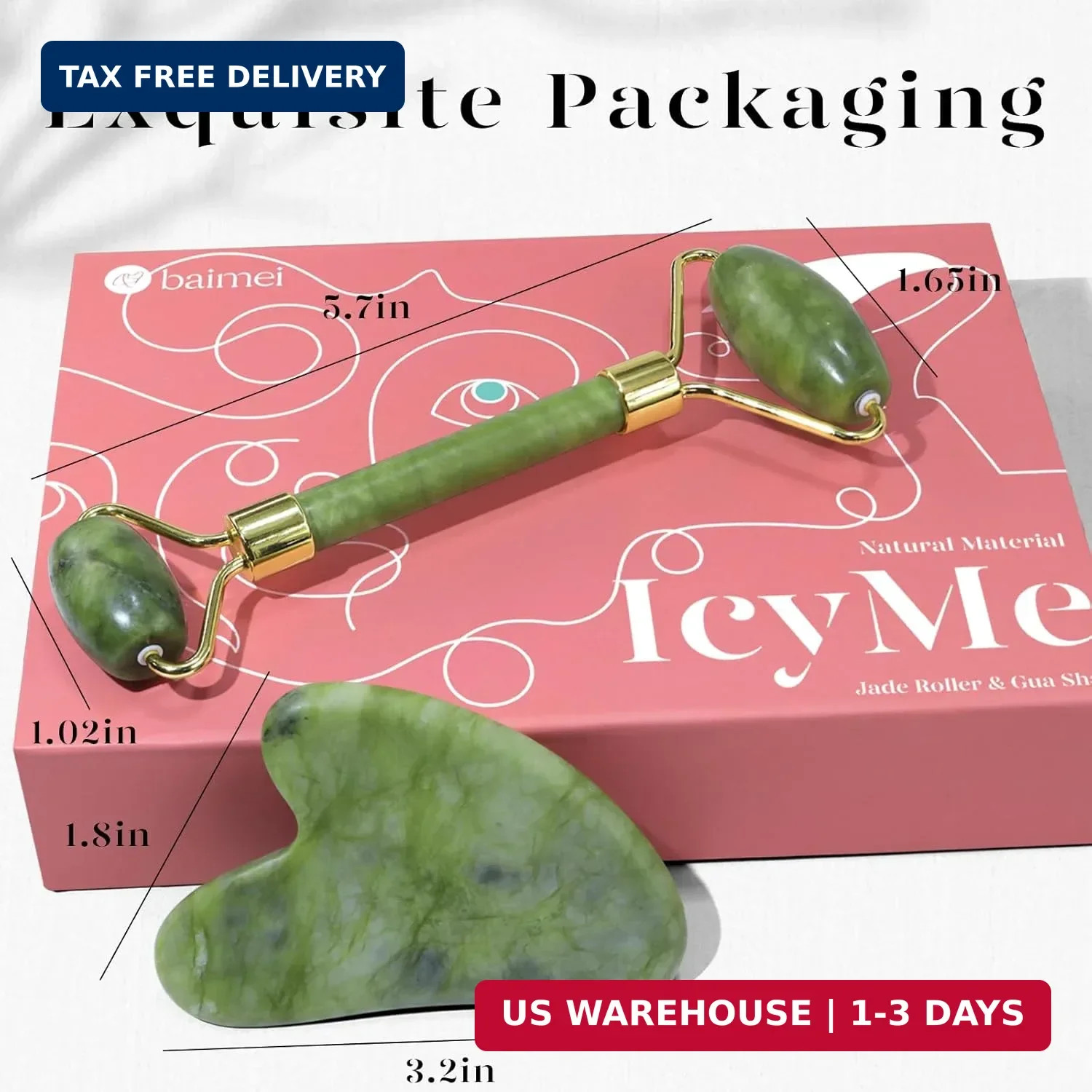 BAIMEI IcyMe Gua Sha & Jade Roller Set, Cooling Face Roller & Guasha Tool for Fa