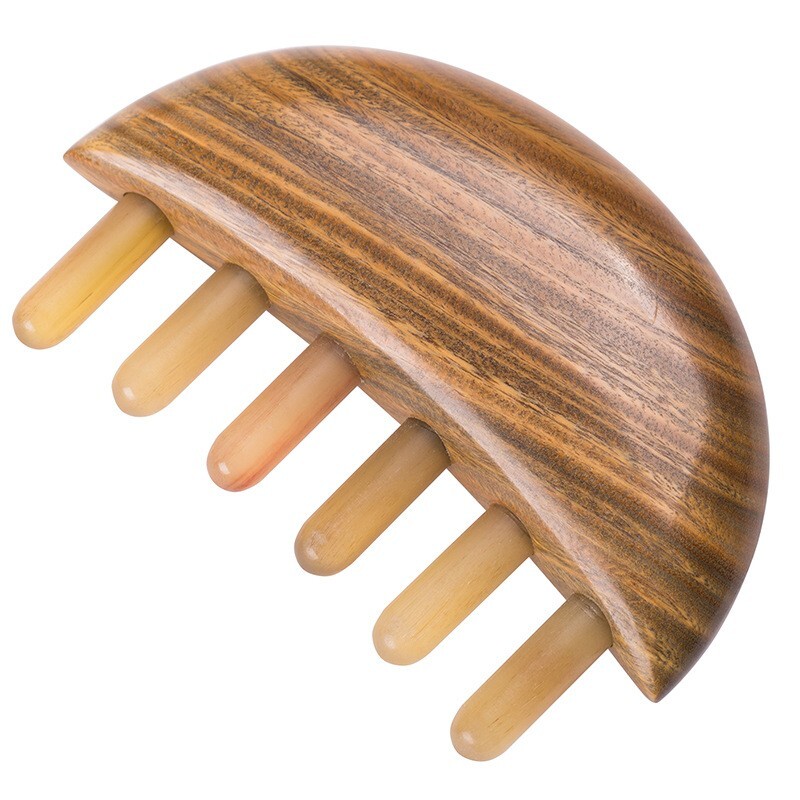 Green Sandalwood Wood & Buffalo Horn Hair Comb Head Scalp Massage Comb