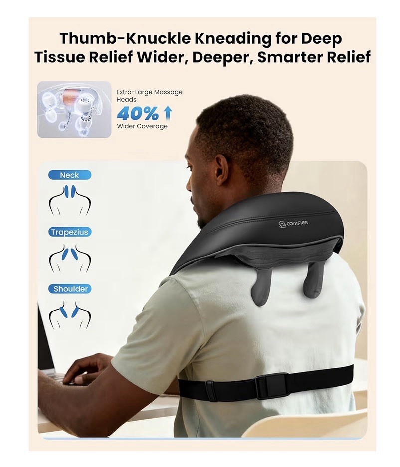 COMFIER Cordless Neck Massager with Heat, 4D Kneading Neck and Shoulder Massager