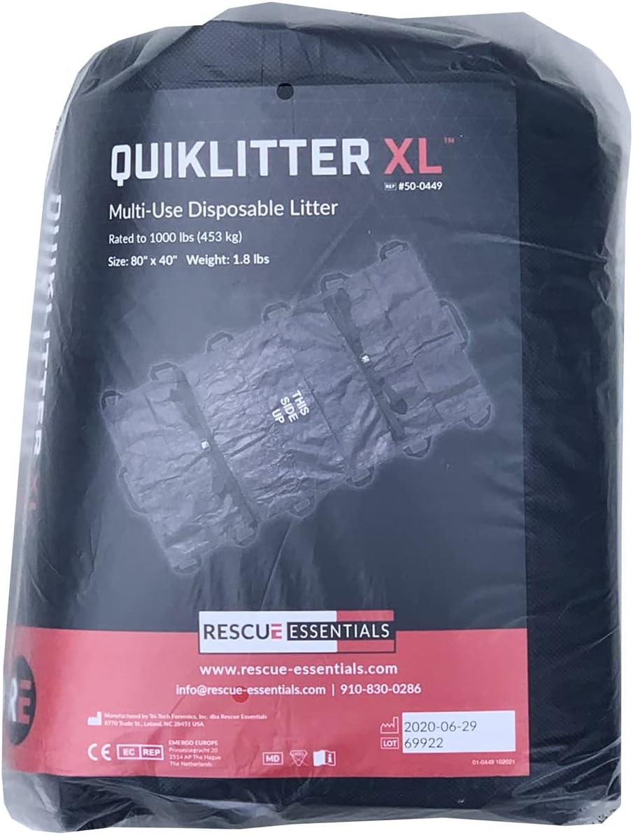 Quiklitter XL camilla 1000lb asas nylon negro libre latex transporte evacuacion
