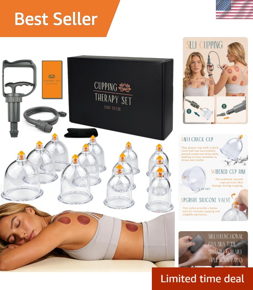 Cupping Therapy Massage Kit w Pump 12 Cups for Cellulite Muscle