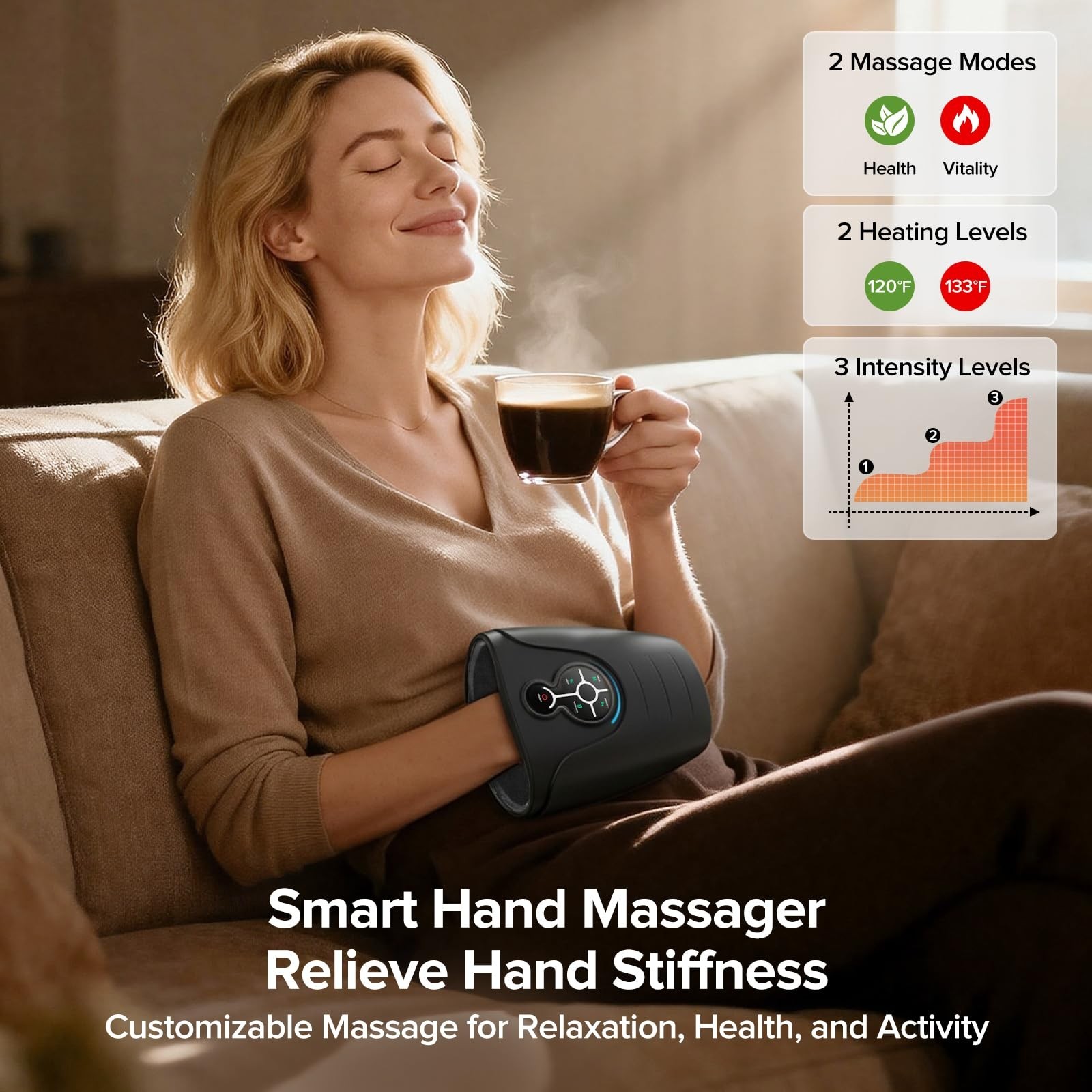 Electric Hand Massager with Heat & Compression – Cordless Relief for Arthritis,