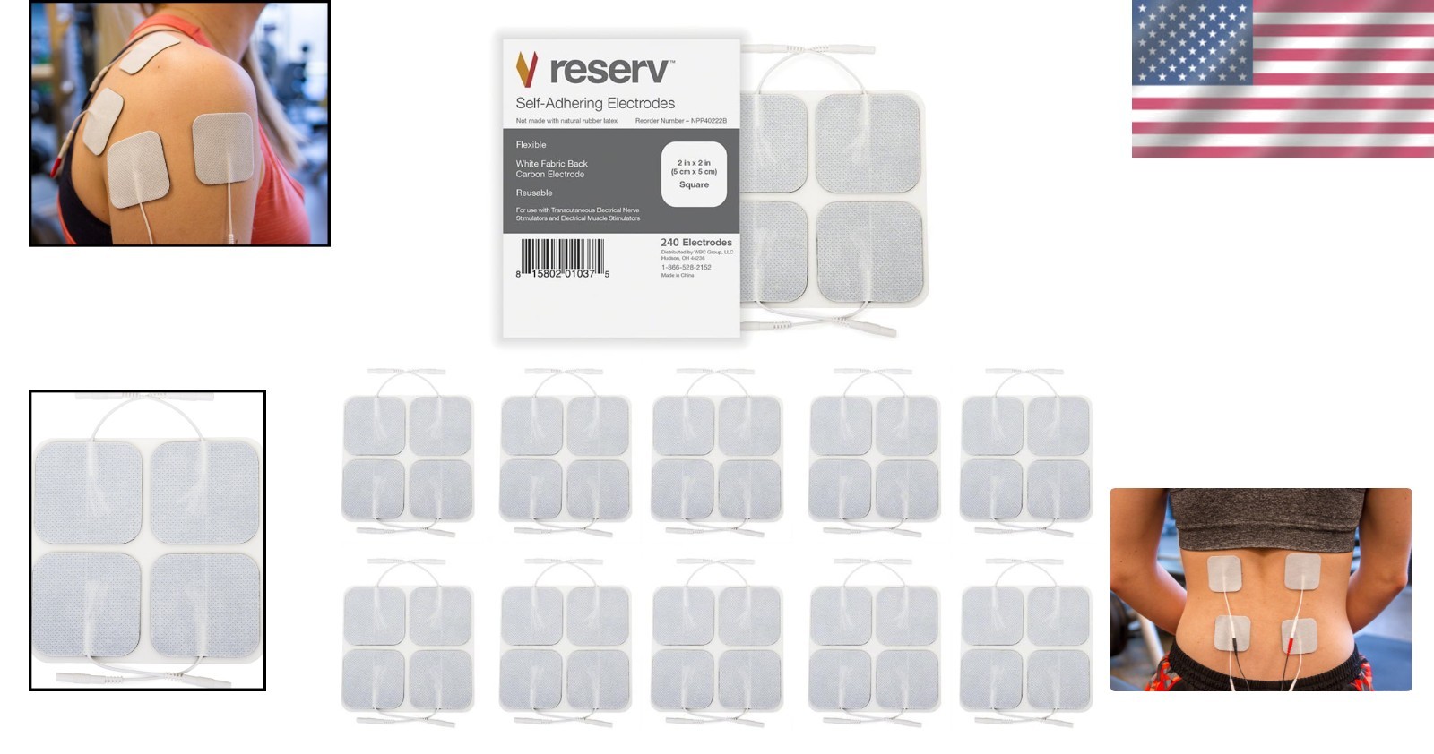 High-Quality 2×2″ TENS EMS Electrode Pads – 240 Count, Latex Free, Reusable
