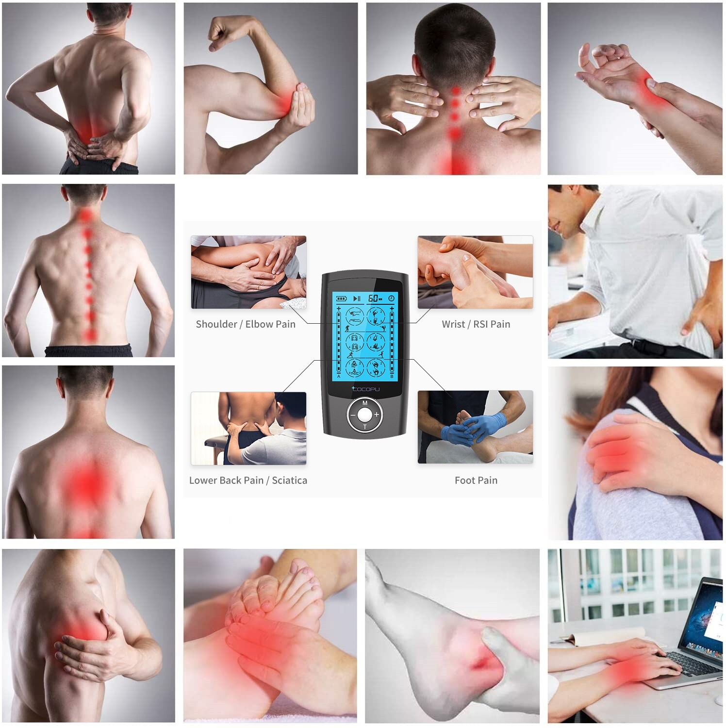 COCOPU 24 Modes Tens Unit Muscle Stimulator Machine Pulse Massager Pain Relief
