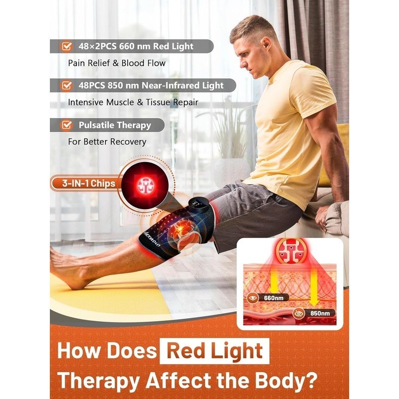Red Light Therapy for Knee with Vibration Massage Extension Band Wireless