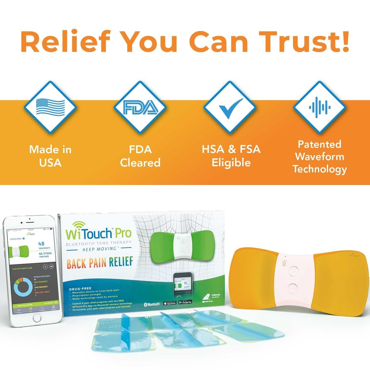 Wireless TENS Unit for Back Pain Relief & Recovery, Wearable Muscle Stimulator,