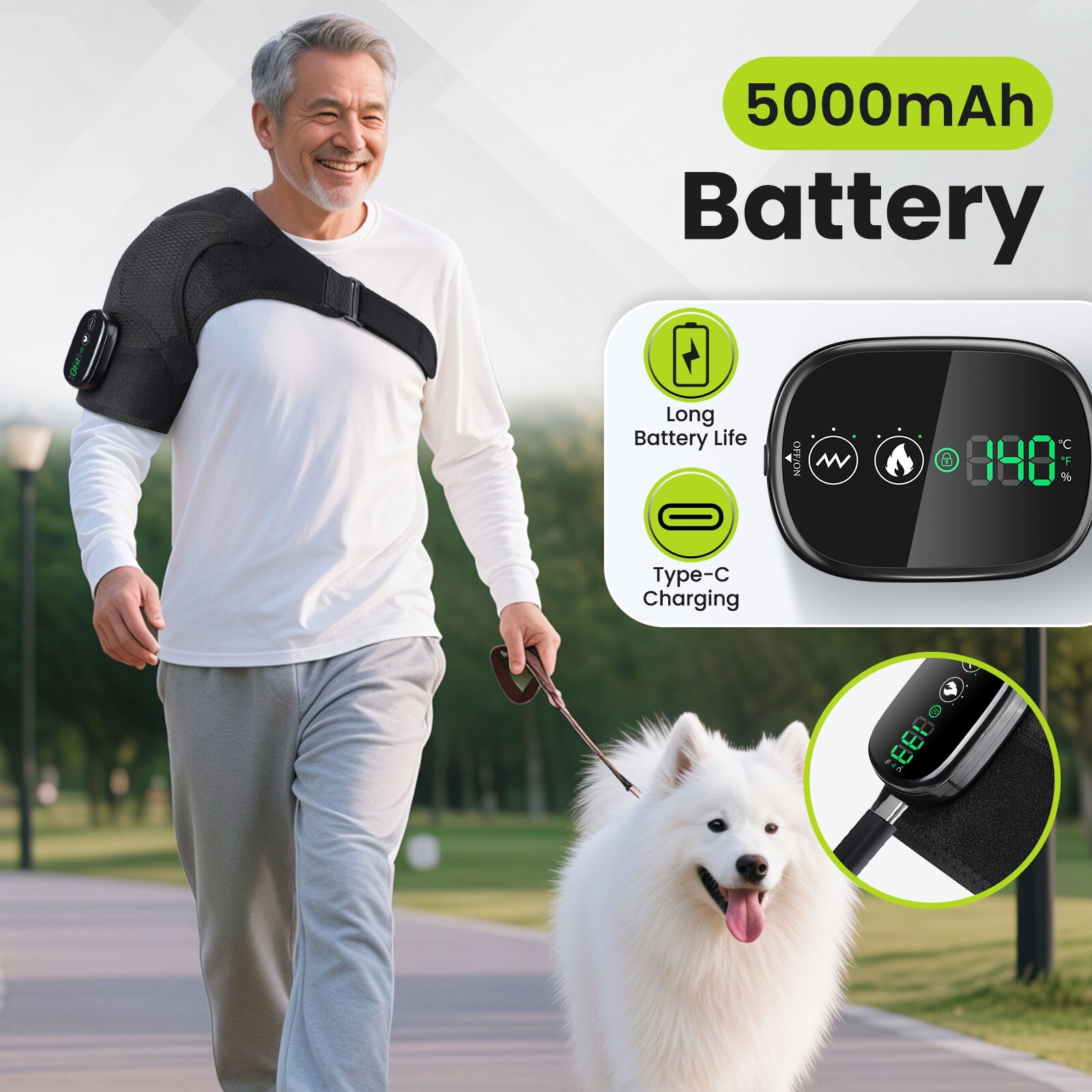 Cordless Heated Shoulder Brace with Vibration, Shoulder Massager for Men & Women