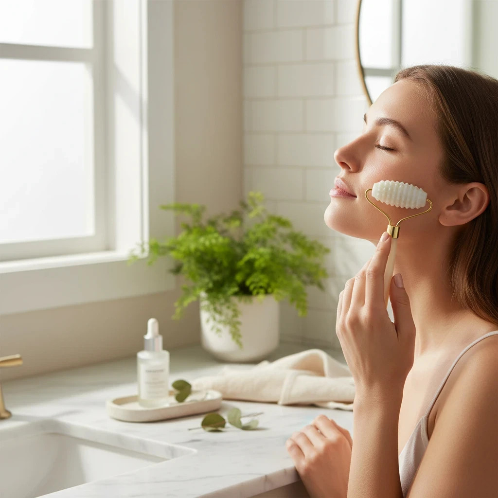 Jade Facial Roller Textured Face Massage Beauty Tool Skin Care Roller