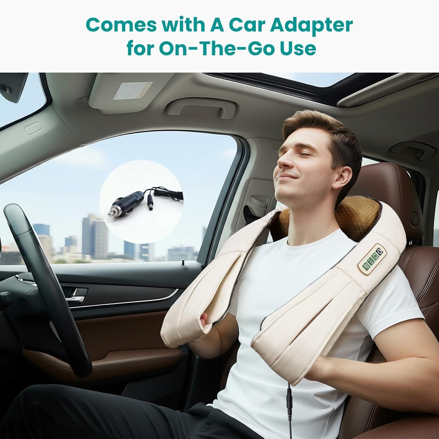 Nekteck Shiatsu Neck Massager with Heat 3D Kneading Pillow Plug-In Beige