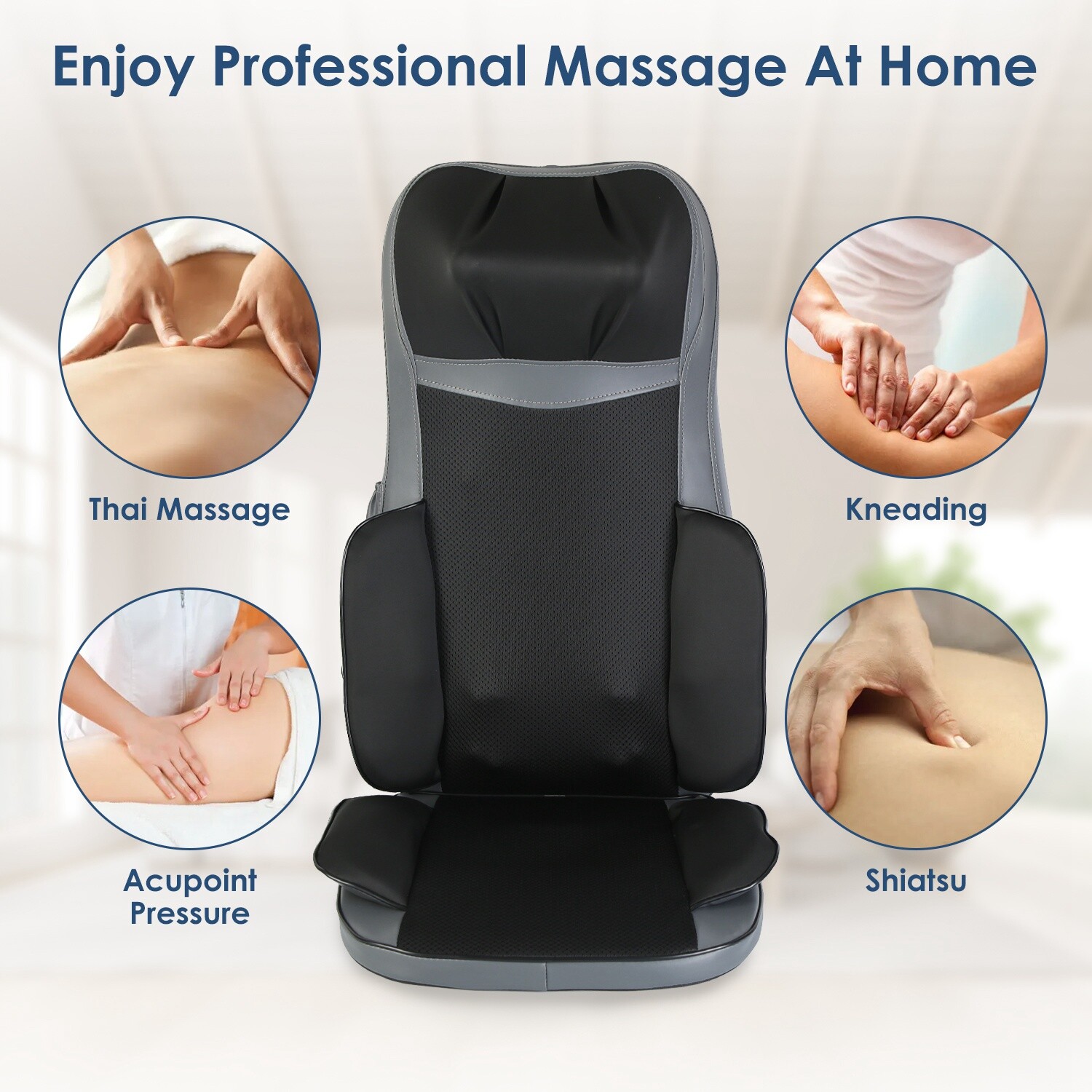 Back Neck Massage Seat Chair Cushion with Heat 3D Kneading Massage Pad Home Car