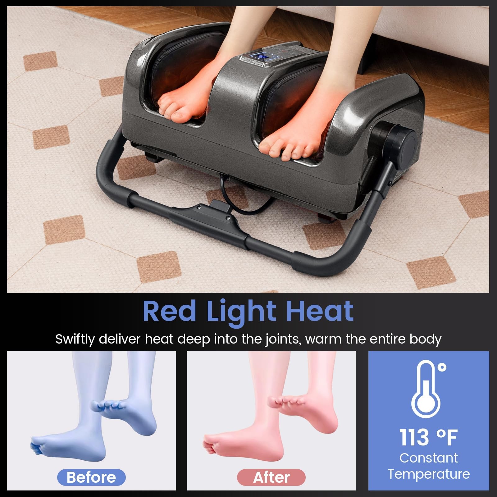 Chefjoy Foot Massager Heat Shiatsu Foot Massager W/ 3 Modes Speed Washable