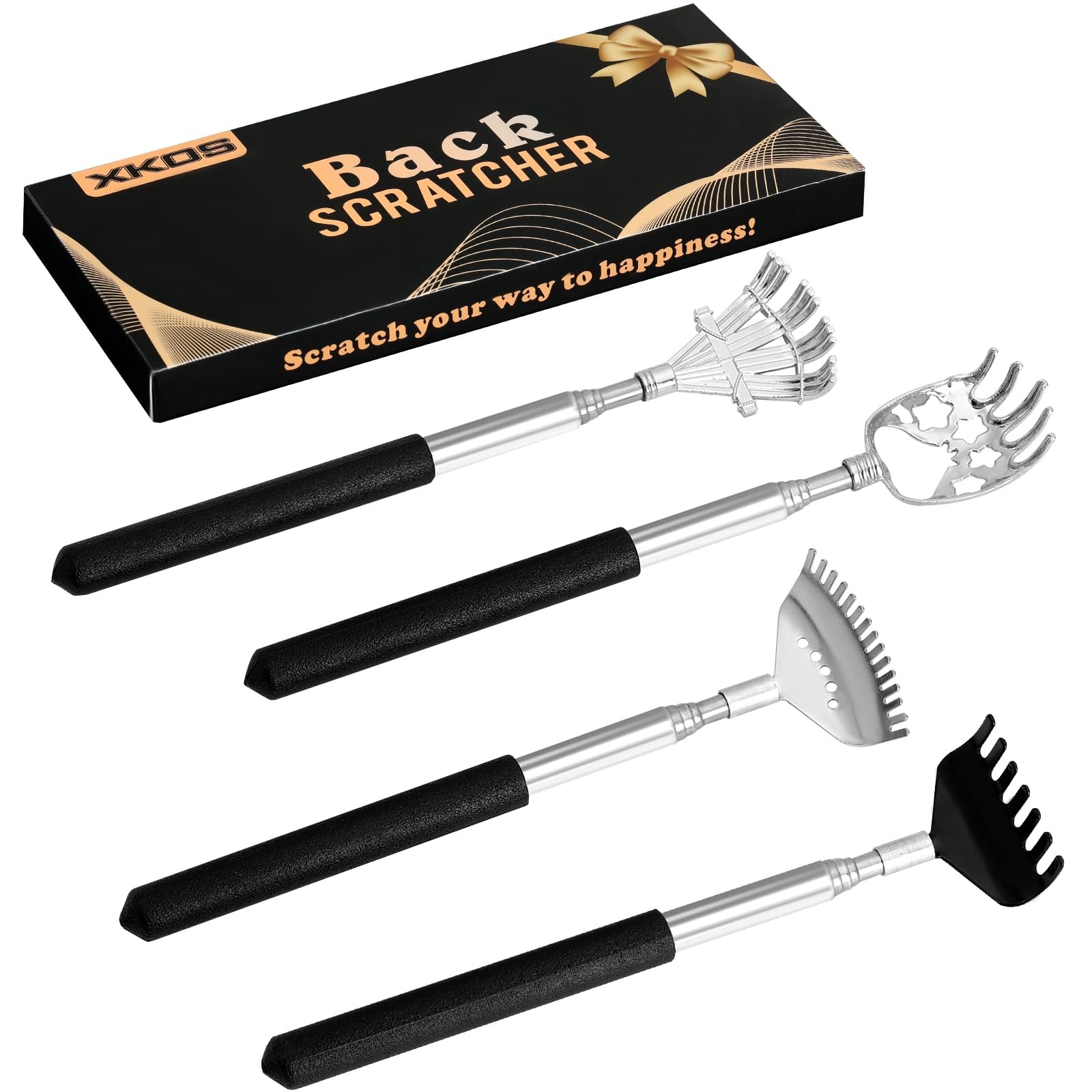XKOS 4 Pack Different Back Scratcher Portable Telescoping with Rubber Handles,