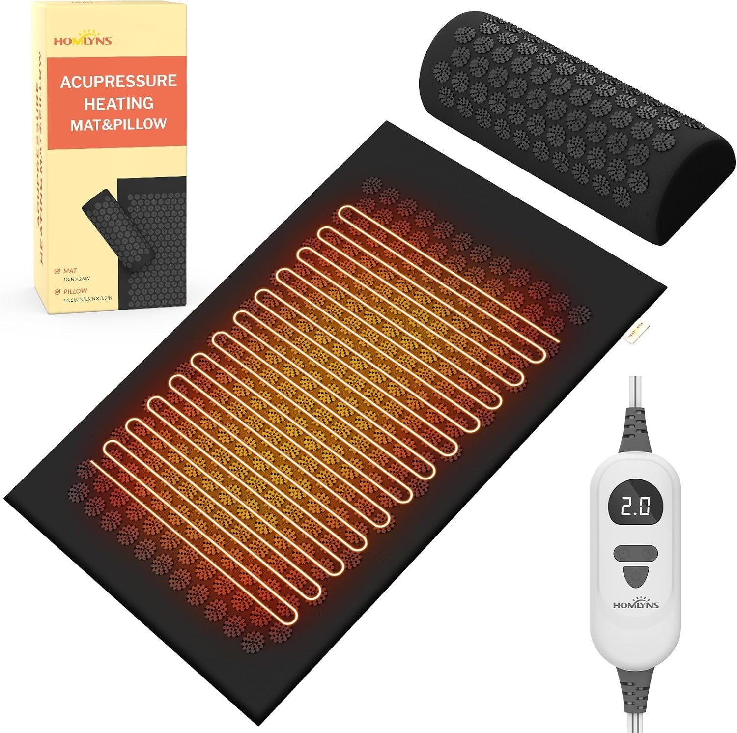 Heated Acupuncture Mat – 6 Heat Levels with 2 Hours Auto Off and 4 Adjustable…