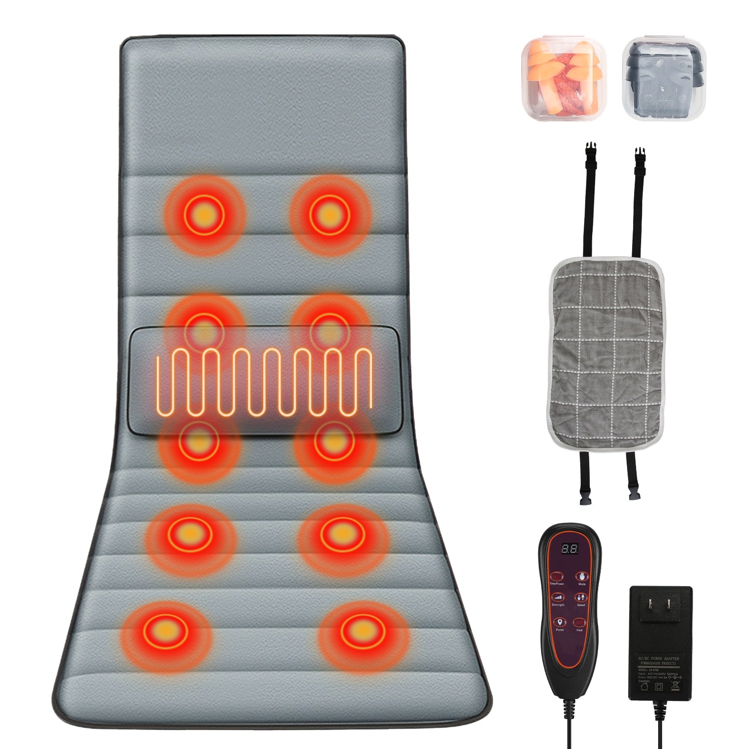 Full Body Electric Massage Mat w/Heat Vibration Massage Pad Cushion Back Massage