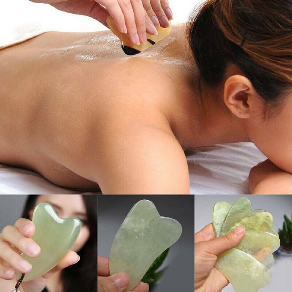 Gua Sha Natural Green Jade Quartz Crystal Stone Crystal Body Massage Board Tool