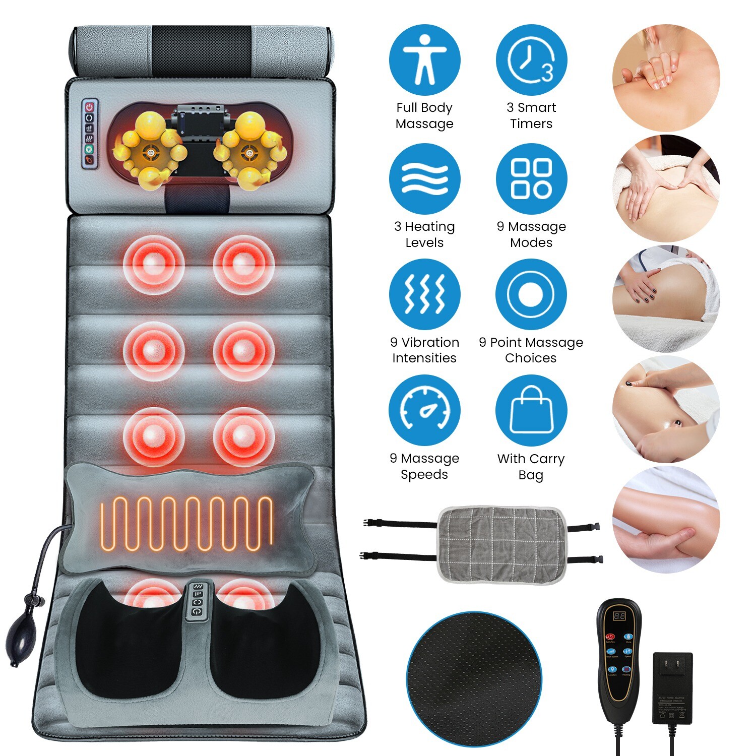 Full Body Electric Massage Mat Heating Vibration Massage Pad Cushion