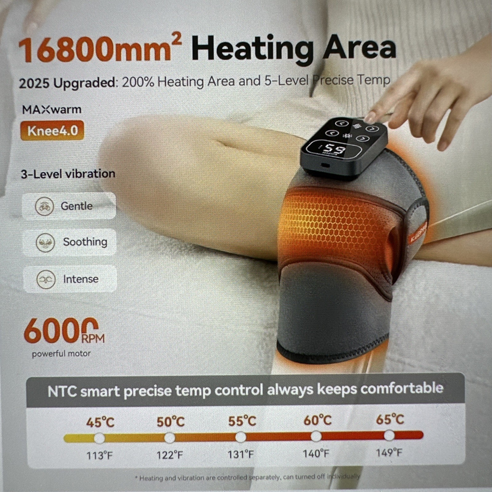 IKEEPFIT Cordless Knee Massager with Heat Vibration for Pain Relief, MAXwarm NEW