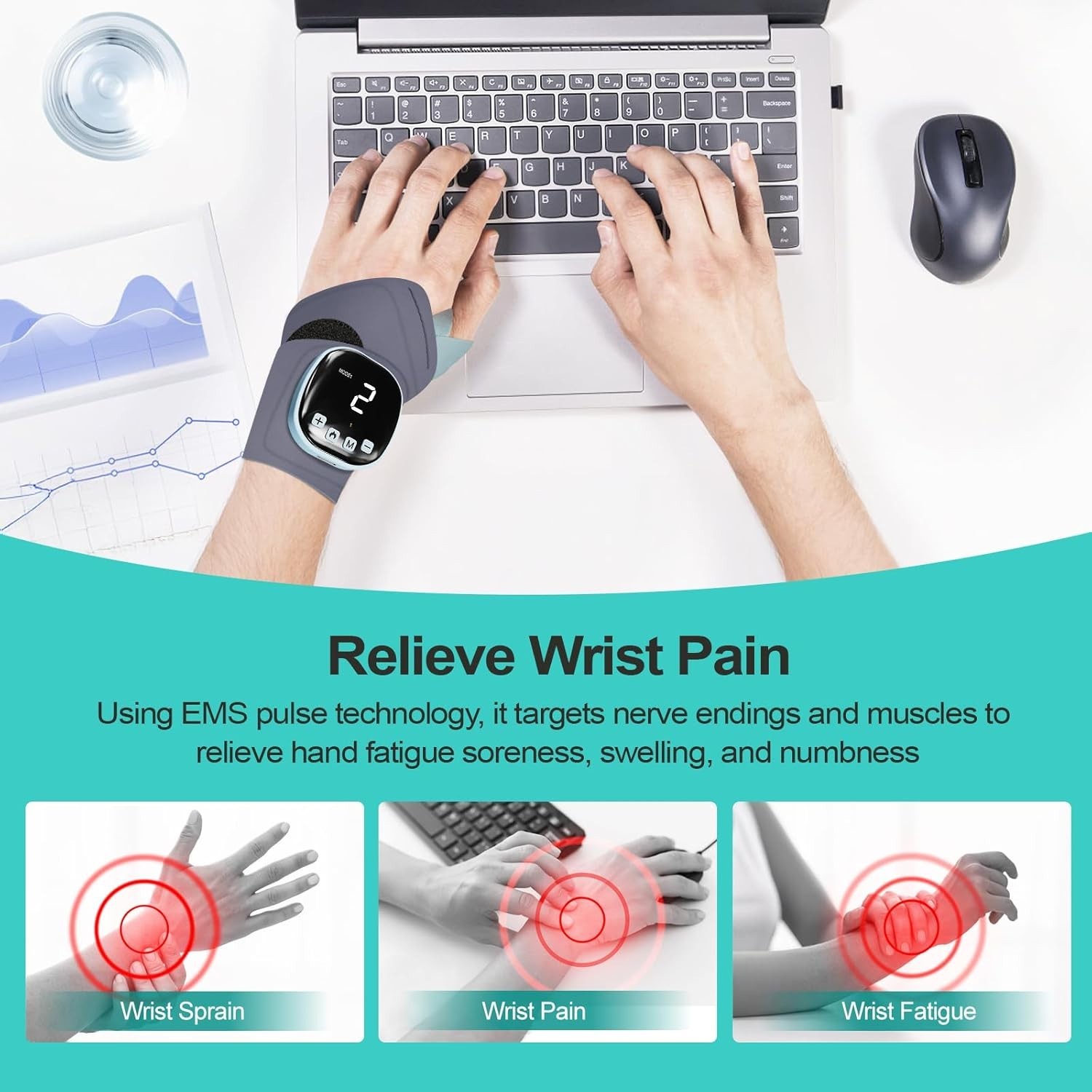EMS Electric Wrist Massager Guard Support Brace for Tension + Muscle Relaxation