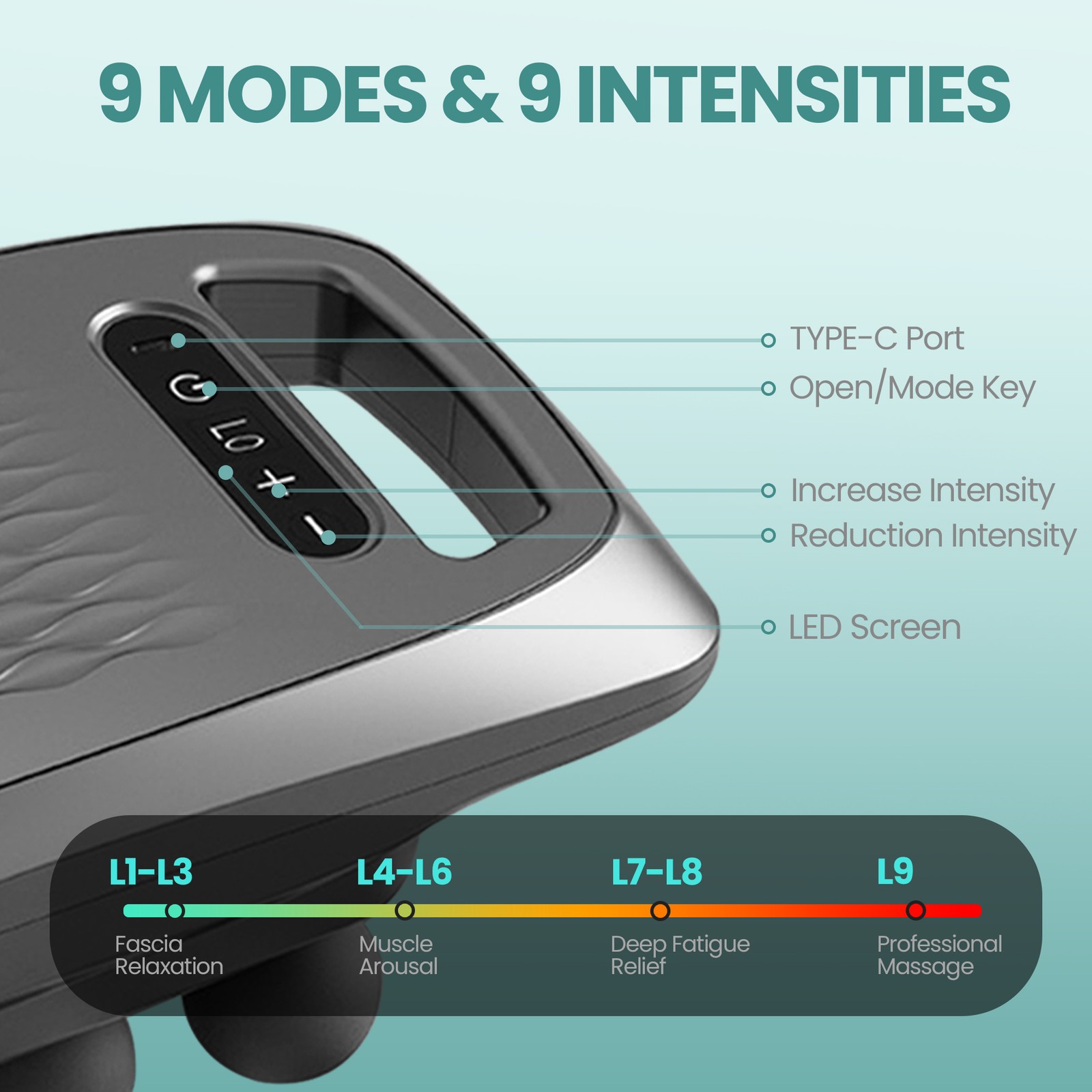 9 Modes Deep Tissue Muscle Massage Gun 10 Head Massager Relax with LED Screen