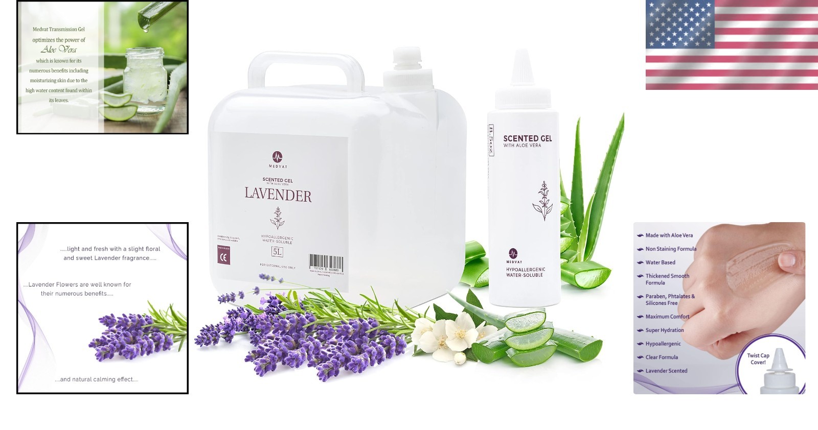 Aloe Vera Lavender Conductive Gel – Non-Irritating, Water Soluble 5L & 8.5oz
