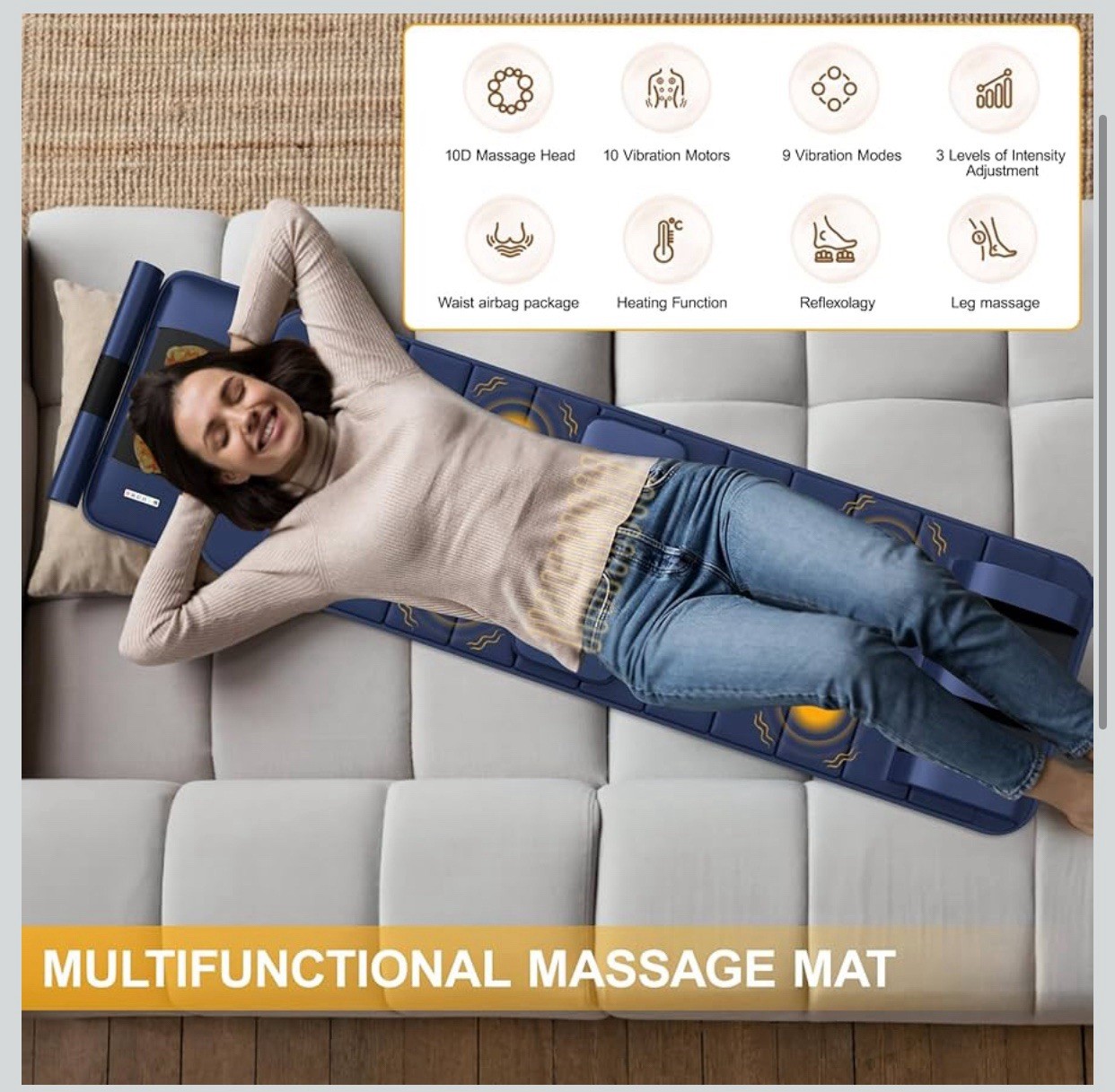 Luxury Full Body Head To Foot Massage Shiatsu Mat Pad w/ Heat, Vibration 70”x21”