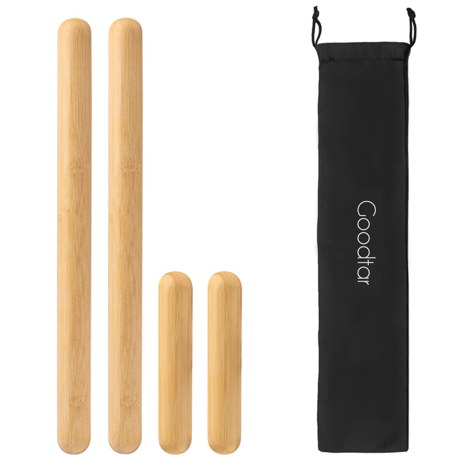 4PCS Solid Bamboo Massage Sticks & Guasha Set with Roller/Stick – 100% Bamboo Th