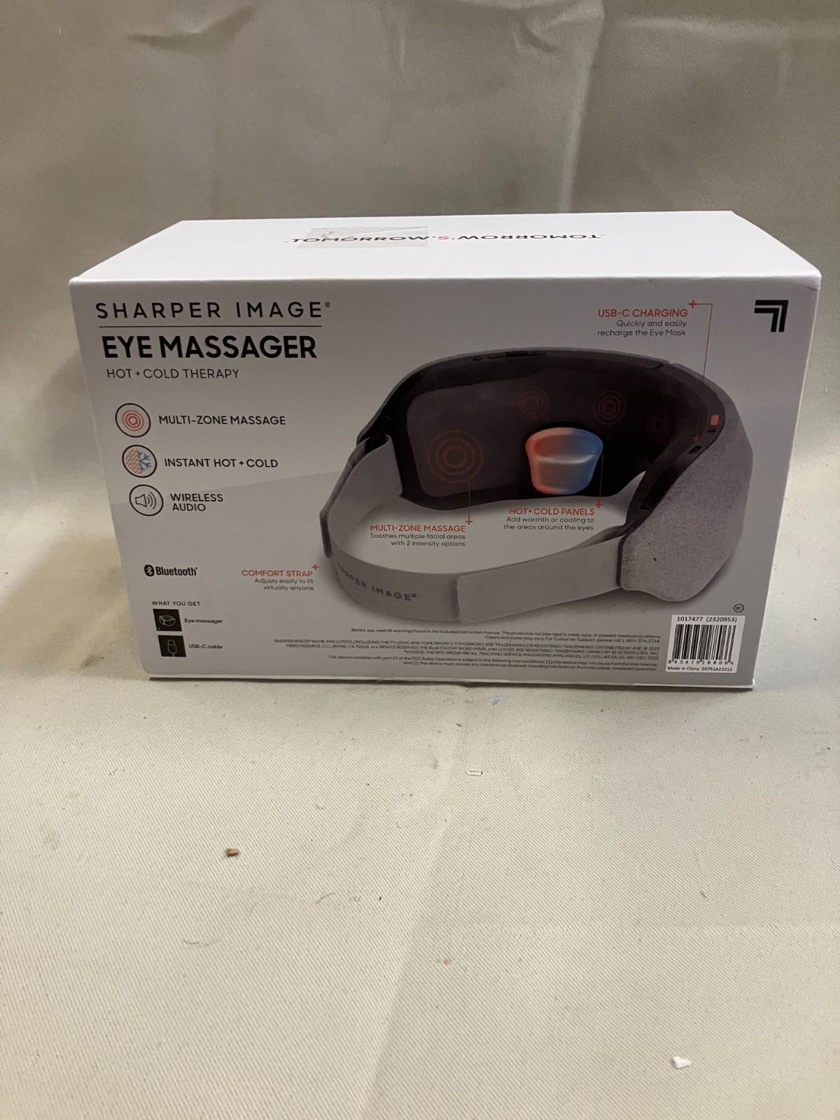 Sharper Image Eye Mask Massager Hot & Cold + Bluetooth-Grey.