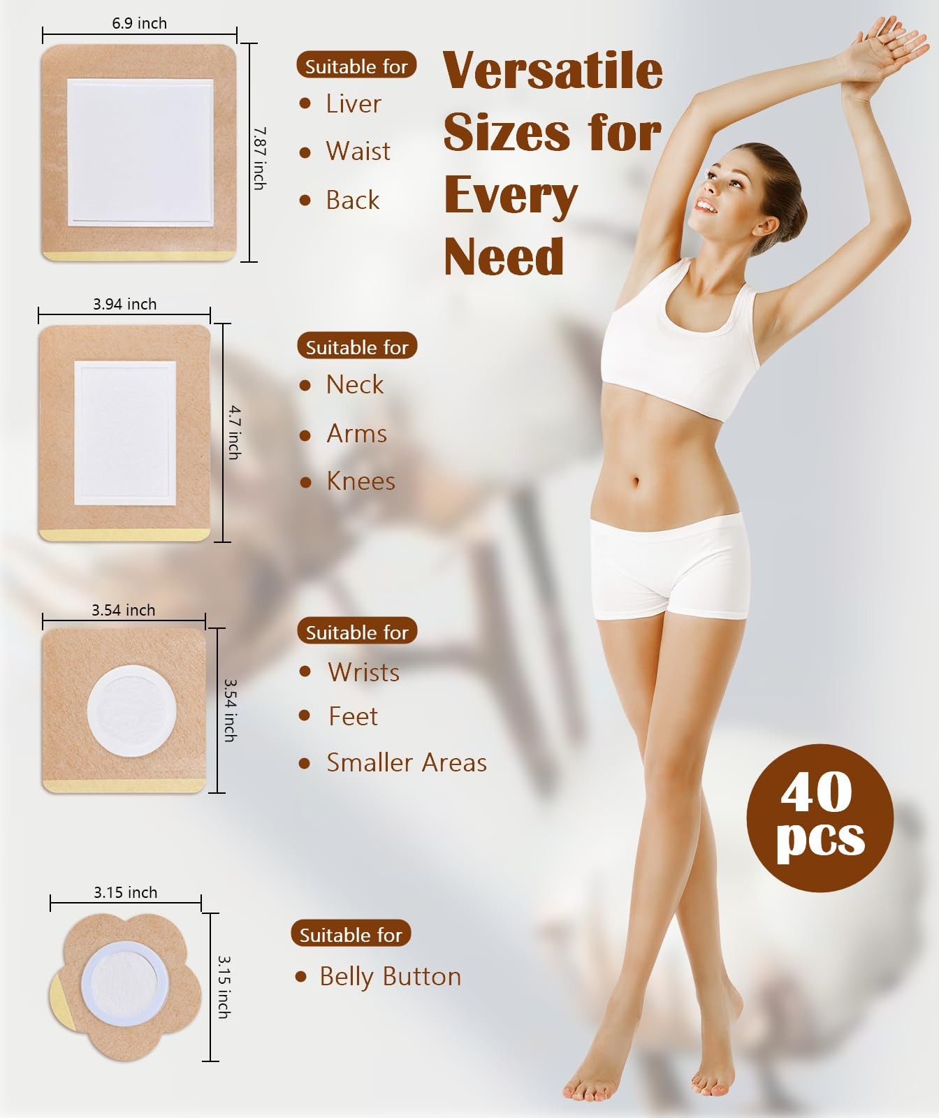 MUZAMOX Castor Oil Patches Disposable 40 pcs, 8 Fl Oz (Pack of 1), Tan