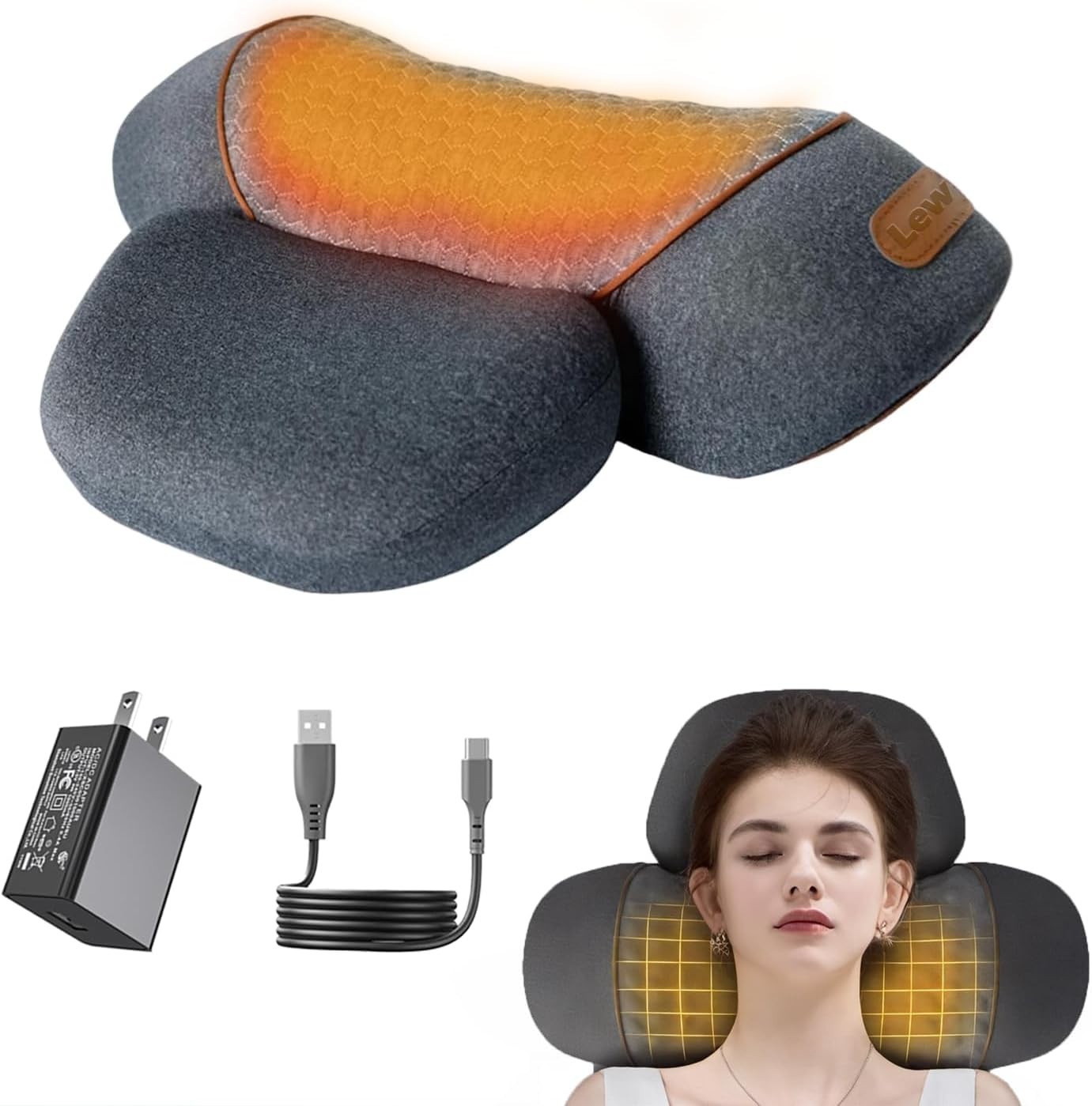 Neck Massager Pillow with Heat for Pain Relief, Dark Grey Traction Massager