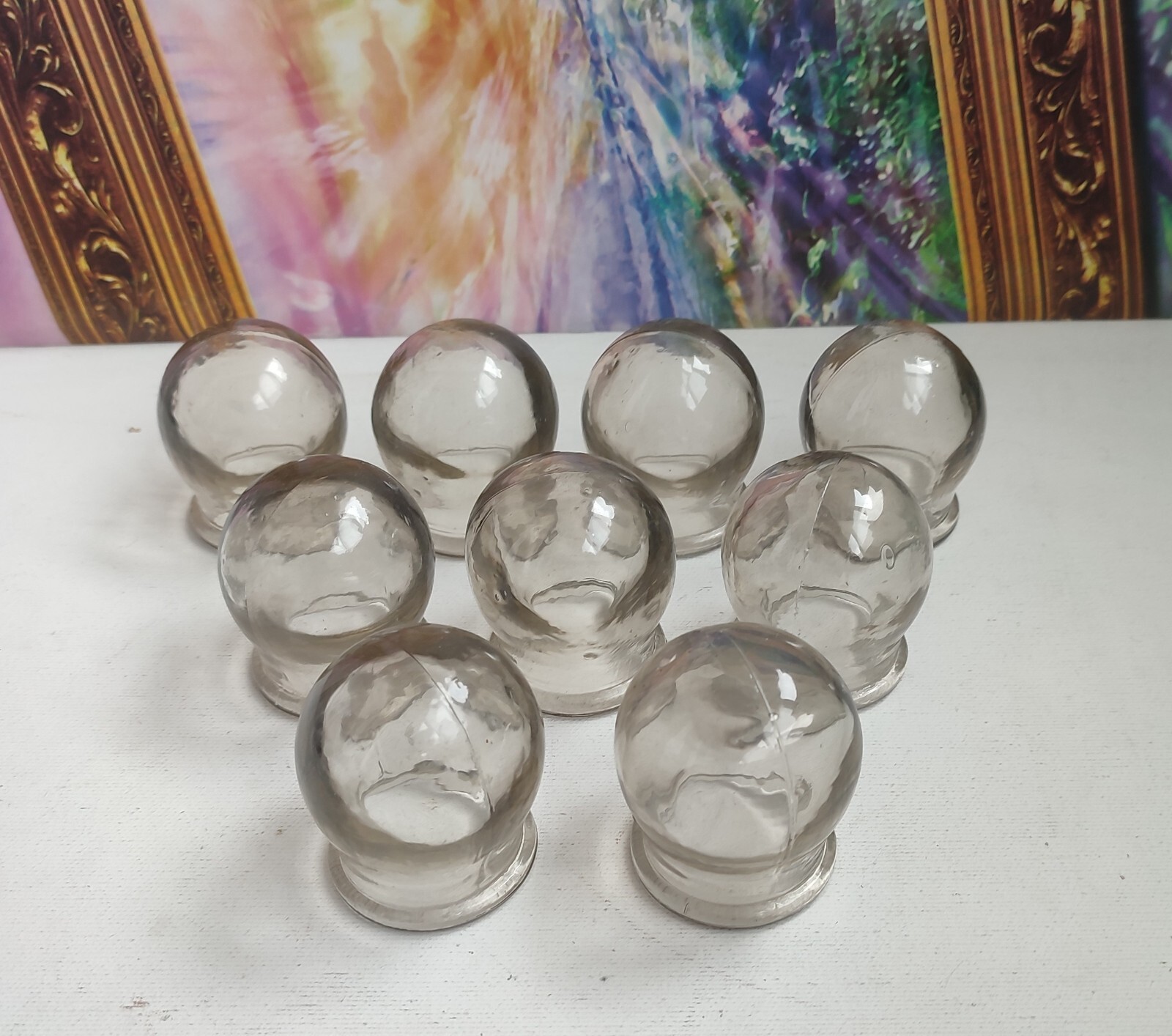 Vintage USSR Soviet 9 pcs Health Medical Massage Jars Glass Fire Cupping Cups !