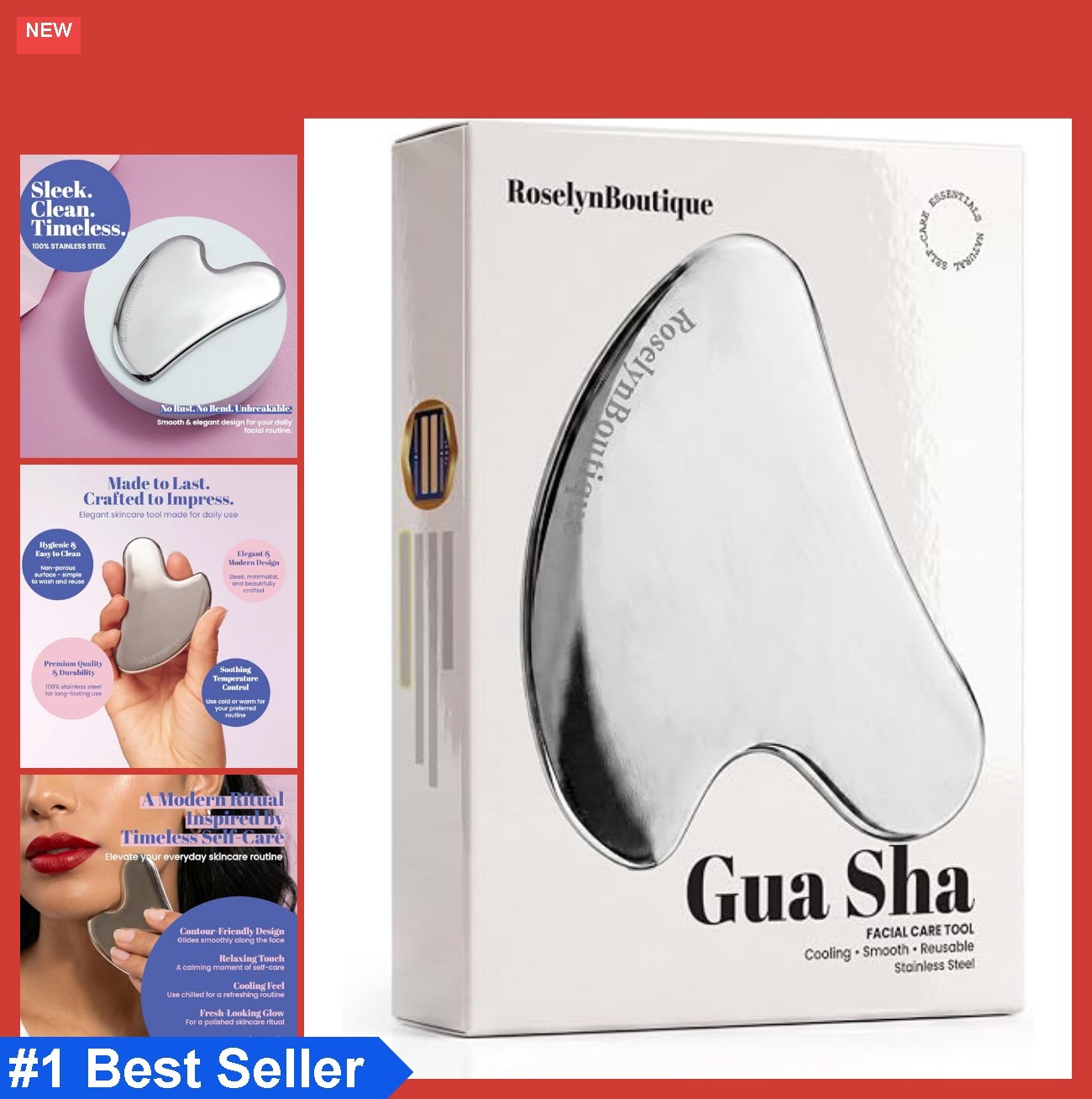 Stainless Steel Gua Sha Facial Massager Tool Cooling Metal Face Sculpting for