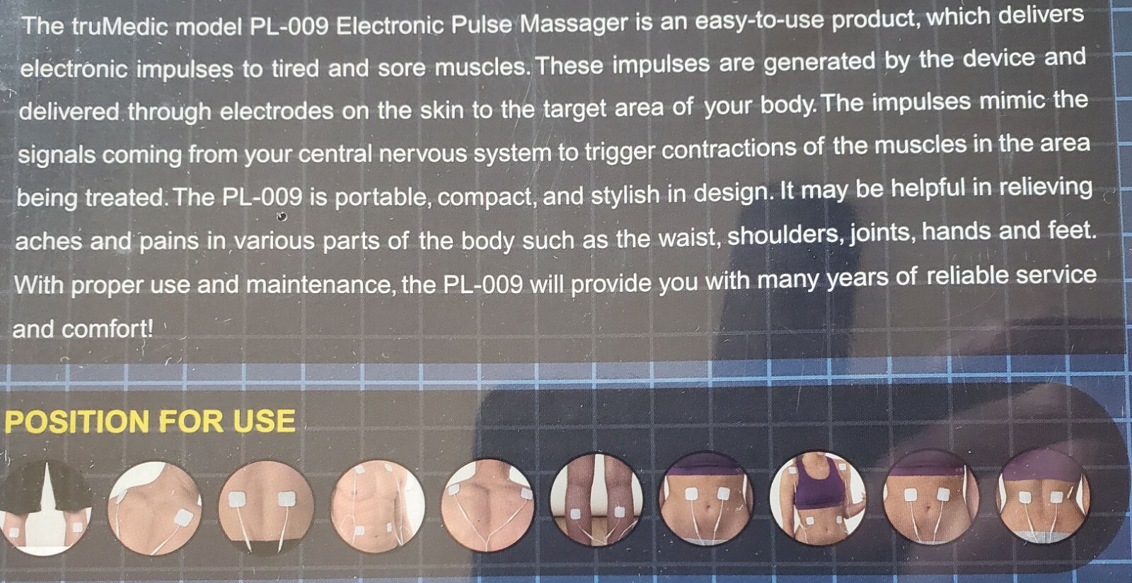 truMedic TENS Electronic Pulse Massager with 4 Electrode Pads (PL-009)