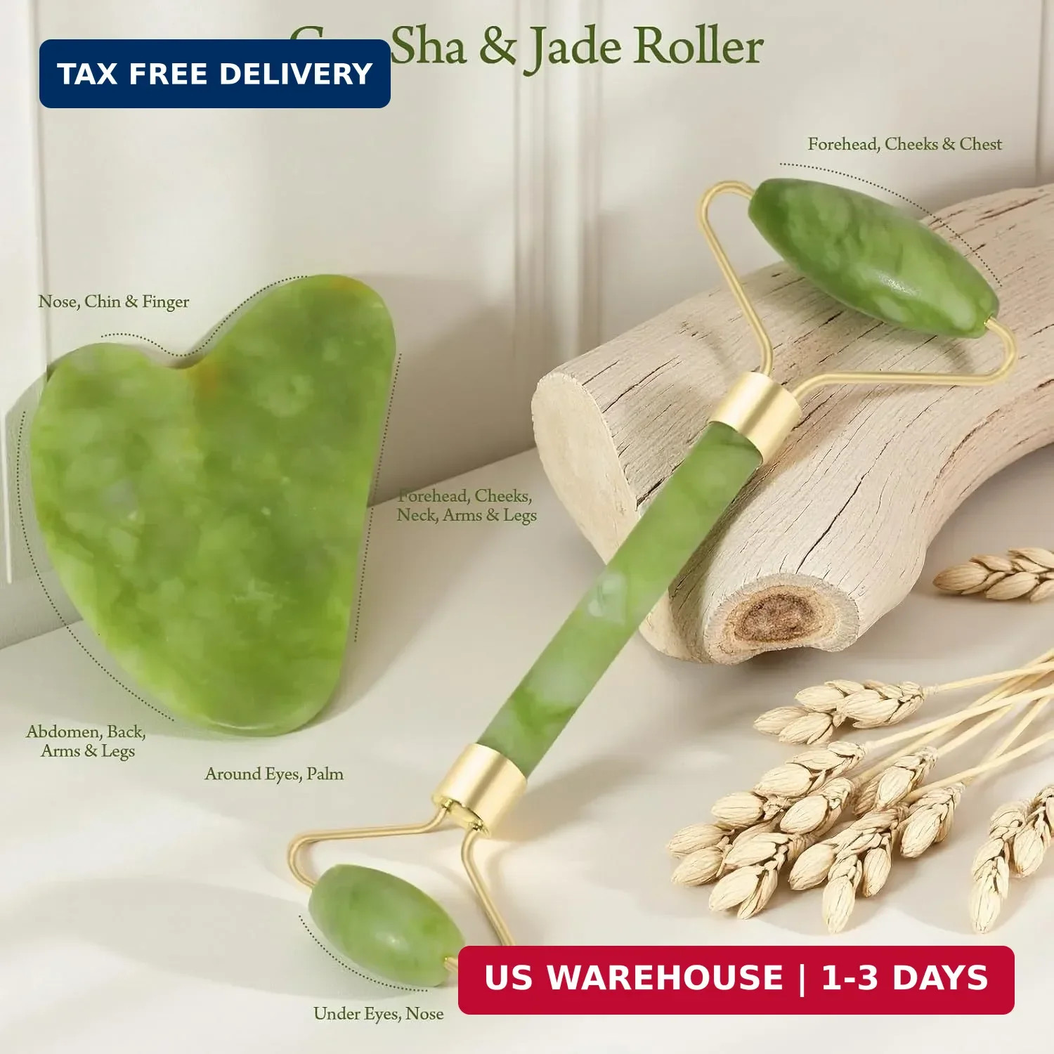 Real Perfection Gua Sha Facial Tools Face Roller for Wrinkles Jade Roller and Gu
