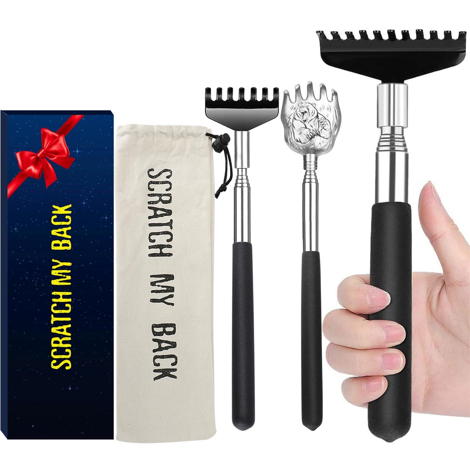 3 Pack Oversized Back Scratcher Set – Portable Extendable Stainless Steel Massag