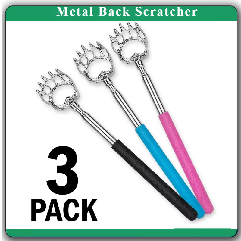 3-Pack Metal Extendable Bear Claw Back Scratcher – Adjustable & Portable