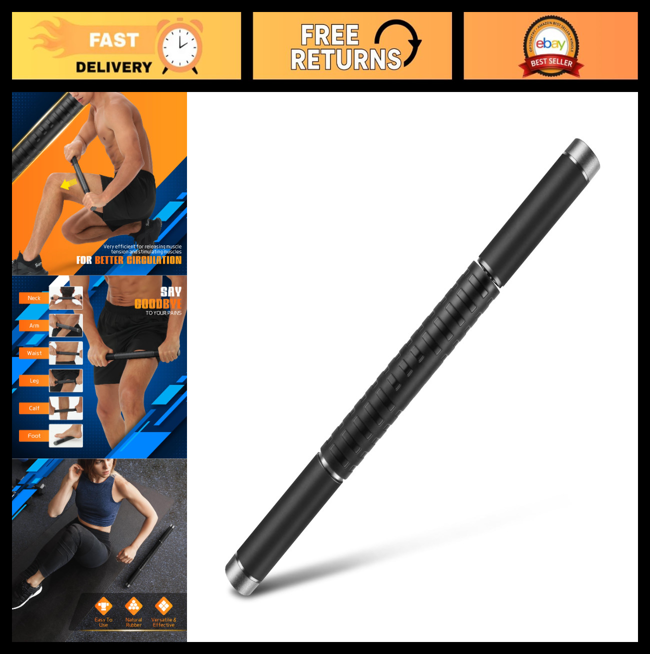 Deep Tissue Massage Roller Stick – Myofascial Release for Back, Legs, Arms & Mor