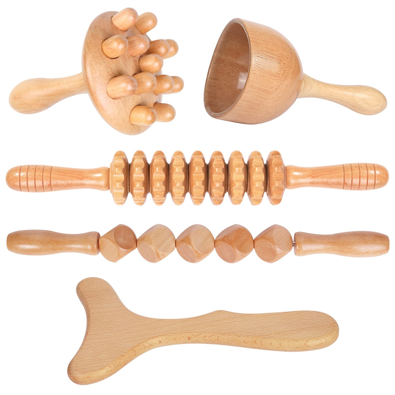 Komogir Wood Therapy Massage Tools 5-in-1 17.3 x 6.3 x 4 Inch, Kit03-5 in 1