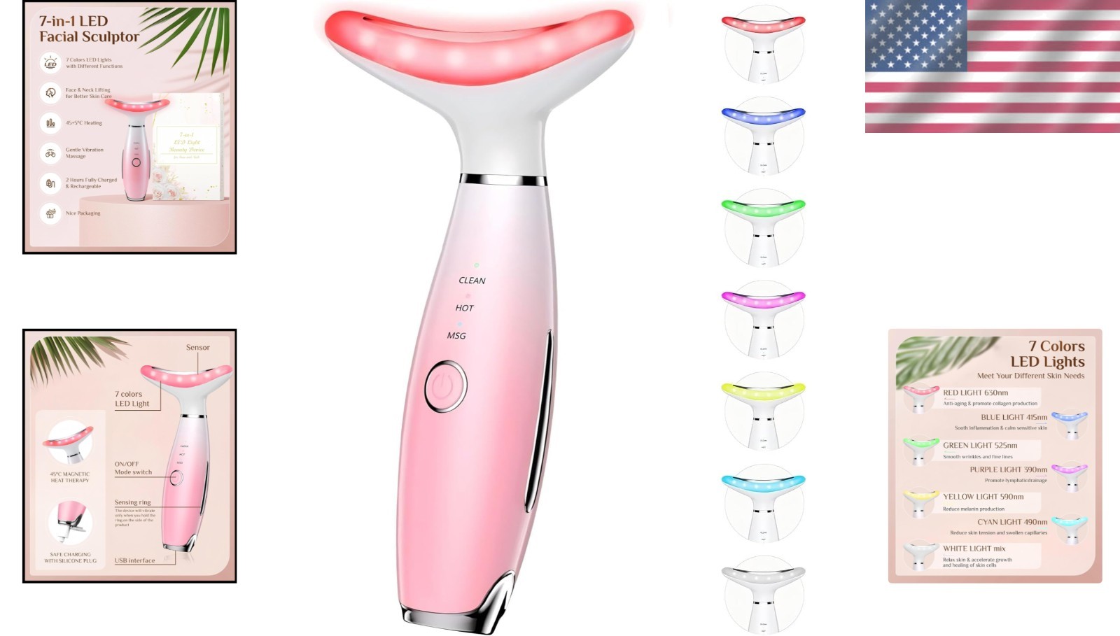 7-Color Red Light Therapy Facial Massager for Youthful Skin – Portable Pink Tool