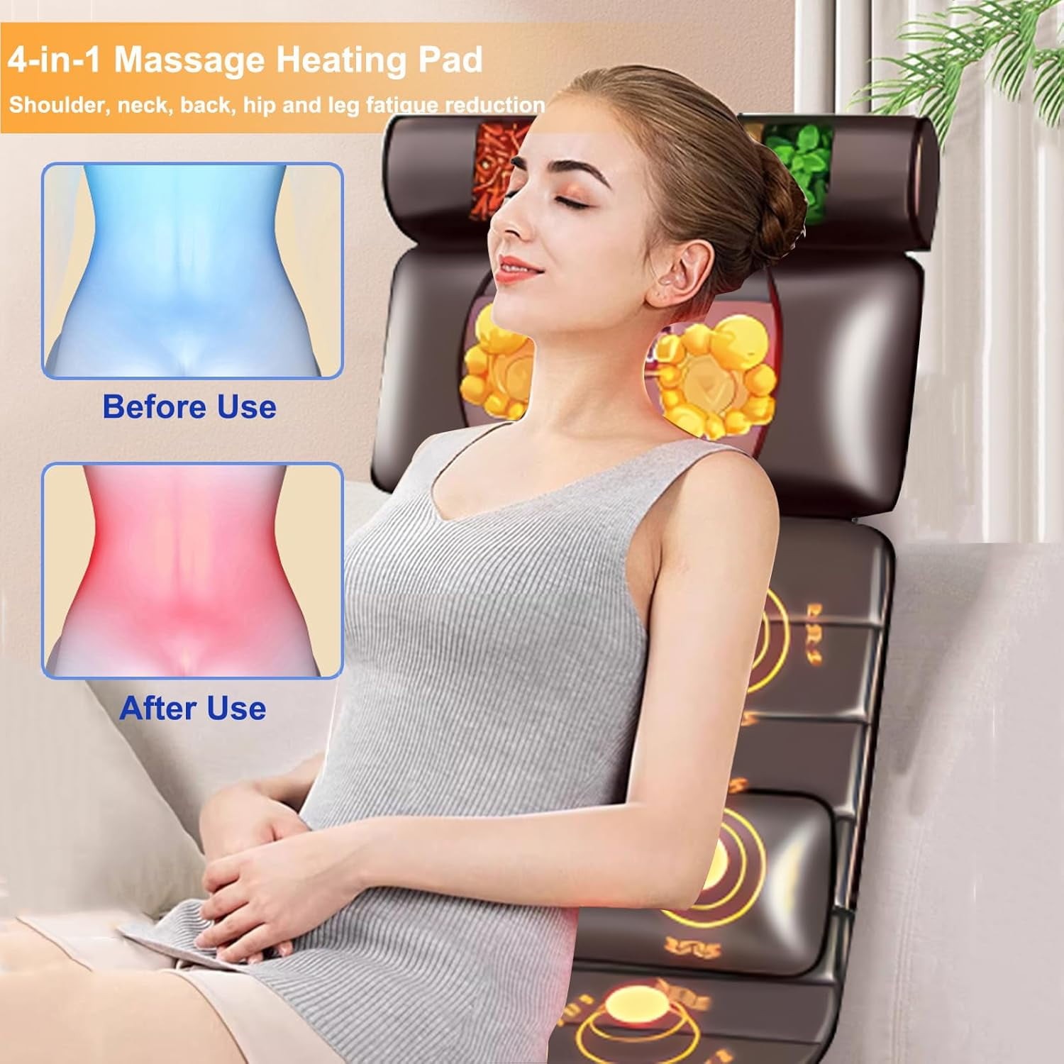 Full Body Massage Mat with Heat, 10 Vibration Massage Nodes & Adjustable Head Pi