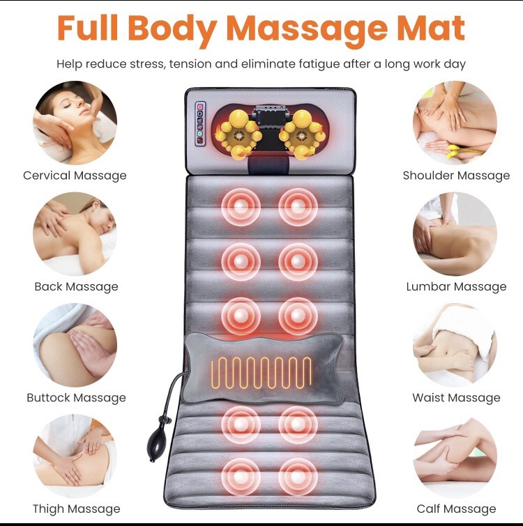 Full Body Massage Mat with Heat & Neck Massage Pillow 10 Vibration Motors Timer