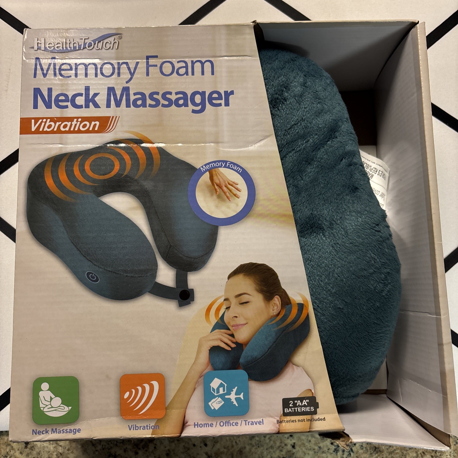 HEALTH TOUCH MEMORY FOAM VIBRATING NECK MASSAGERS blue/ teal color