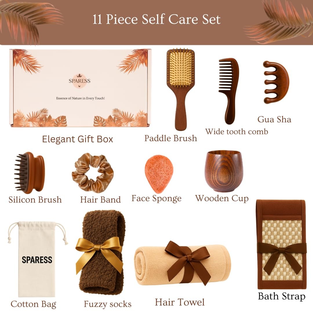SPARESS Eco Friendly Natural Spa Set for Women Gift Box with Wooden Comb Set,…