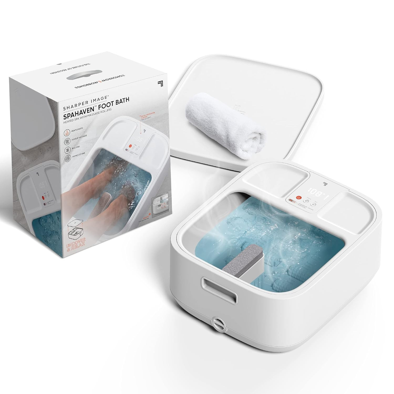 ® Spahaven Heated Foot Bath – Bubble Jets, Massage Rollers, 105°F, Pumice Stone