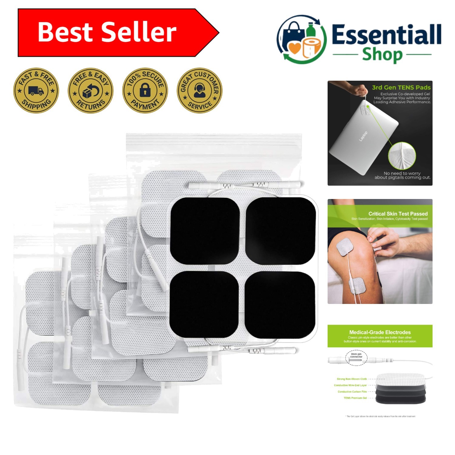 Skin-Friendly TENS Pads – 20 Reusable Electrode Patches for Relief